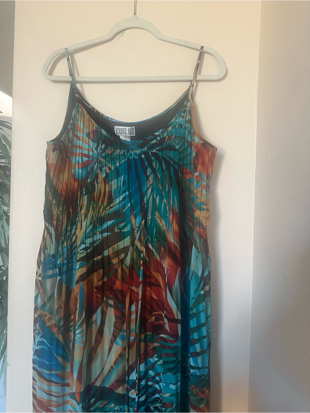 Robbie Bée Teal Multi-Color Tropical Print Maxi Dress, SZ 18